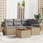 Ensemble de canapé de jardin 5 pièces avec coussins Beige Poly Rotin Acacia