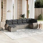 vidaXL Salon de jardin avec coussins 7 Pièces gris clair résine tressée