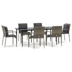 vidaXL Ensemble à manger jardin et coussins 7 Pièces Noir et gris Rotin