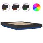 vidaXL Cadre de lit avec lumières LED noir 135x190 cm bois ingénierie