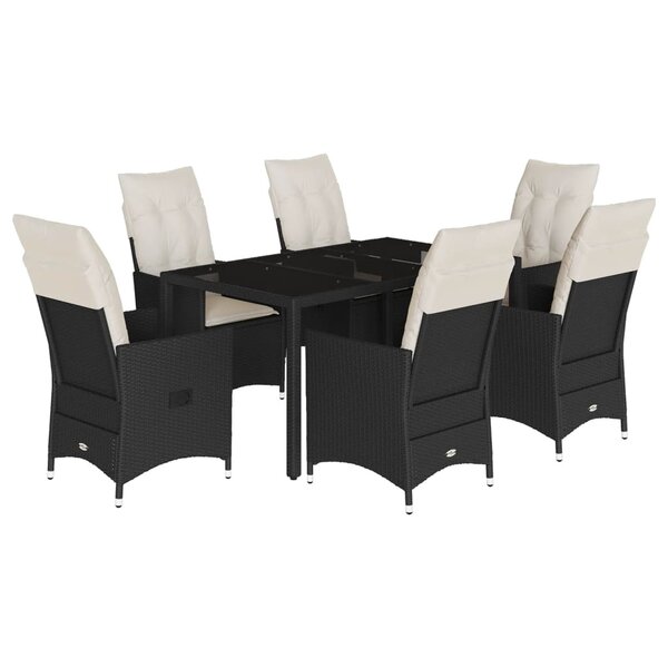 vidaXL Ensemble à manger de jardin coussins 7Pièces Noir Résine tressée