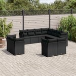 vidaXL Salon de jardin 11 Pièces avec coussins noir résine tressée