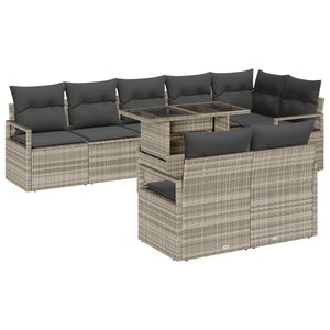 Ensemble de canapés de jardin 9 pièces vidaXL avec coussins gris clair en rattan poly