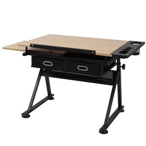 Table à dessin et tabouret avec plateau inclinable 115 cm et commode avec 2 tiroirs architectes ingénierie techniciens beige 0501026