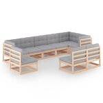 Salon de jardin meuble d'extérieur ensemble de mobilier 9 pièces avec coussins bois de pin massif 02_0017932