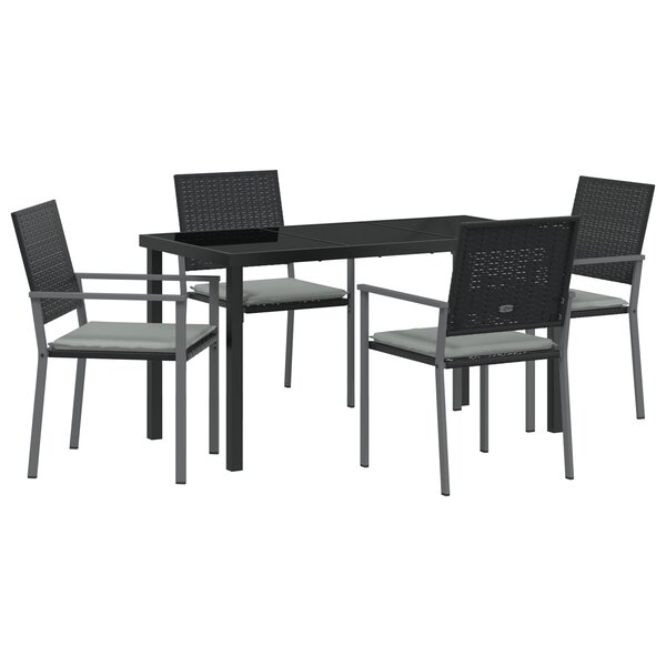 vidaXL Ensemble de salle à manger de jardin 5 pièces avec coussins en poly rotin noir