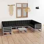 vidaXL Salon de jardin 10 Pièces avec coussins Gris Bois de pin massif