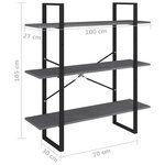 vidaXL Bibliothèque à 3 niveaux Gris 100x30x105 cm Bois de pin massif