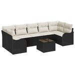 Ensemble de canapés de jardin 8 pièces avec coussins noir en rattan