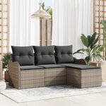 Ensemble de Canapé de Jardin 4 Pièces avec Coussins Gris Poly Rattan