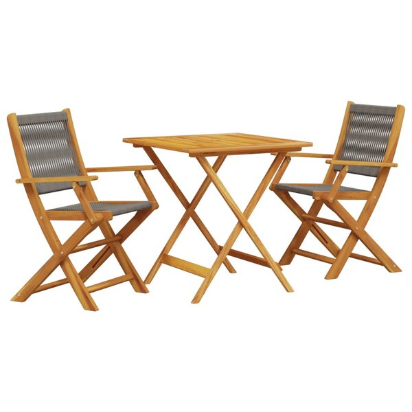 vidaXL Ensemble de bistro 3 Pièces gris polypropylène et bois massif