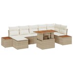 Ensemble de Sofa de Jardin de 8 Pièces avec Coussins Beige Poly Rattan