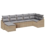 vidaXL Ensemble de Salle à Manger de Jardin de 7 pièces avec Coussins Beige en Rattan Poly
