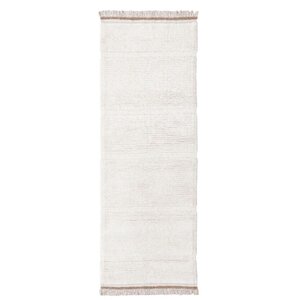 Tapis de couloir en laine blanc cassé à franges marron glacé - 80 x 230 cm