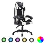 Chaise fauteuil siège pivotante de bureau informatique étude de jeux vidéo avec LED RVB et similicuir blanc 02_0024197