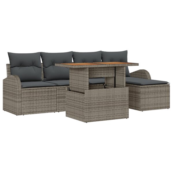 vidaXL Ensemble de salle à manger de jardin de 6 pièces avec coussins en poly rotin gris et acacia