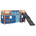 vidaXL Lit mezzanine enfants et rideaux bleu 90x200cm bois pin massif