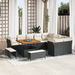 Ensemble de canapé de jardin de 12 pièces avec coussins noir poly rotin acacia