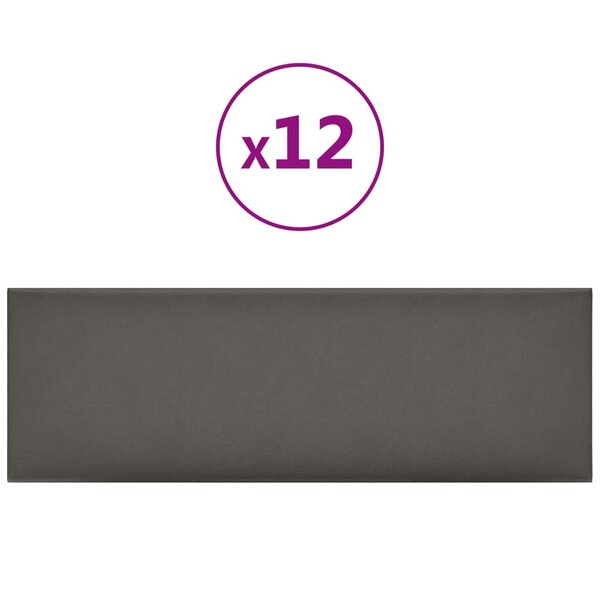 vidaXL Panneaux muraux 12 Pièces Gris 90x30 cm Similicuir 3 24 m²