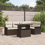 vidaXL Ensemble de canapé de jardin 6 pièces avec coussins marron en poly rattan