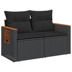 vidaXL Canapé de jardin avec coussins 2 places noir résine tressée
