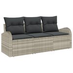 vidaXL Ensemble de Canapés de Jardin 3 Pièces avec Coussins Gris Clair Rattan Poly