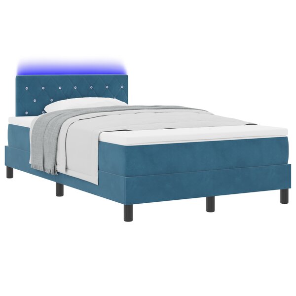 vidaXL Lit à ressorts avec Matelas & LED Bleu Nuit 120x190 cm en Velours