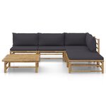 Salon de jardin meuble d'extérieur ensemble de mobilier 6 pièces avec coussins gris foncé bambou 02_0016784