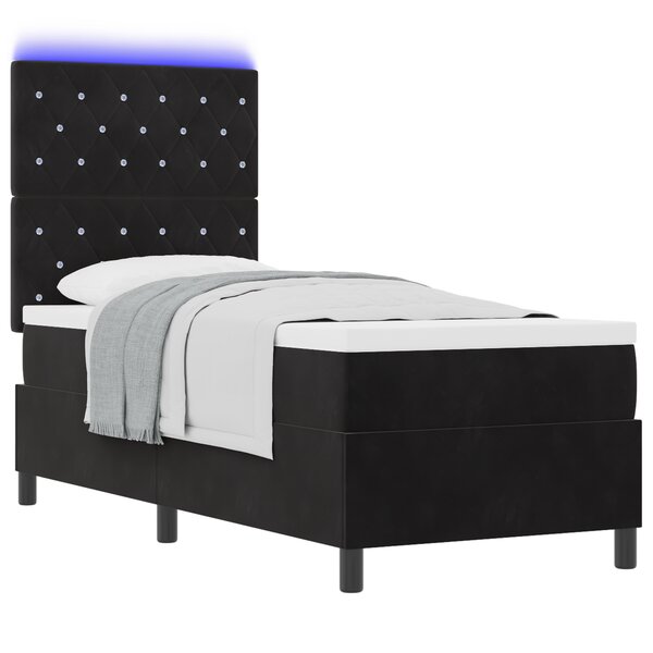 Lit Box Spring vidaXL avec Matelas et LED Noir 80x200 cm Velours