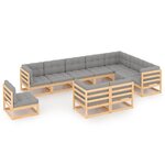 Salon de jardin meuble d'extérieur ensemble de mobilier 10 pièces avec coussins bois de pin massif 02_0014999