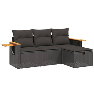 vidaXL Salon de jardin 4 Pièces avec coussins noir résine tressée