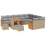 Ensemble de Canapé de Jardin de 12 Pièces avec Coussins Beige Rattan Poly Acacia