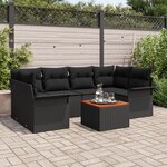 Set de Canapé de Jardin vidaXL 7 pièces avec Coussins Noir Poly Rattan Acacia