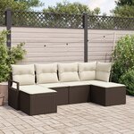 Ensemble de Canapés de Jardin 6 Pièces avec Coussins Marron Poly Rotin