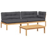 vidaXL Salon palette de jardin avec coussins 3Pièces bois d'acacia massif