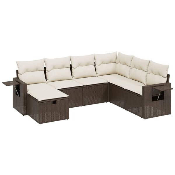 vidaXL Salon de jardin avec coussins 7 Pièces marron résine tressée