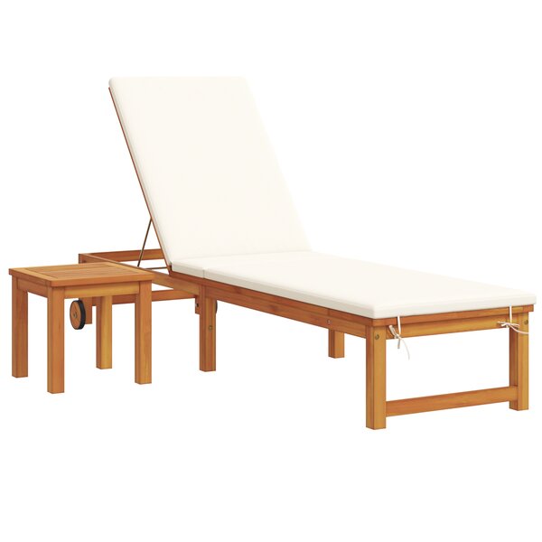 Chaise longue vidaXL avec table et coussin en bois d'acacia