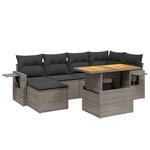 vidaXL Salon de jardin avec coussins 7 Pièces gris résine tressée