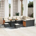vidaXL Ensemble de canapés de jardin 12 pièces avec coussins Noir Poly Rattan Acacia