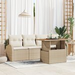 Ensemble de Canapé de Jardin 5 Pièces avec Coussins Beige Rattan Synthétique
