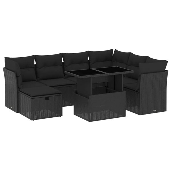 vidaXL Salon de jardin 8 Pièces avec coussins noir résine tressée