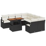 vidaXL Ensemble de canapés de jardin 9 pièces avec coussins noir poly rotin