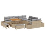 Ensemble de canapé de jardin vidaXL en 13 pièces avec coussins beige poly rotin