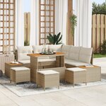 Ensemble de Canapés de Jardin 9 Pièces avec Coussins Beige Rattan Acacia