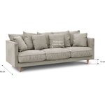 Canapé fixe 4 places CONSTANCE - Tissu beige - Pied en bois massif - 212 x 87 x 93 cm