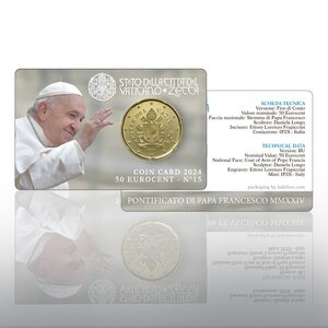 Pièce de monnaie 50 cent Vatican 2024 BU en coincard