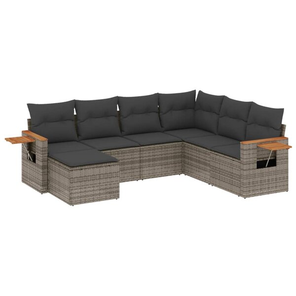 vidaXL Salon de jardin avec coussins 7 Pièces gris résine tressée