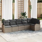 Ensemble de Canapé de Jardin 6 Pièces avec Coussins en Rotin Poly Gris