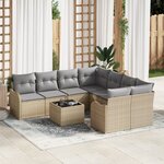 vidaXL Set de Canapé de Jardin 9 Pièces avec Coussins Rattan Poly Beige