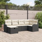 Ensemble de canapé de jardin 6 pièces avec coussins noir poly rattan